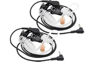 Kyrio Listen Only Earpiece 3.5mm 1 Pin FBI Police Acoustic Tube Earpiece for Two Way Radios Speaker Mics, 2 Pack
