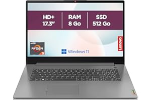 Lenovo IdeaPad 3 17ABA7 - Ordinateur Portable 17.3'' HD+ (AMD Ryzen 5 5625U, RAM 8Go, SSD 512Go, AMD Radeon Graphique, Windows 11 Home) Clavier AZERTY Français - Gris