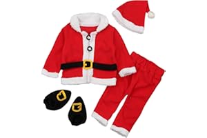 amropi Bambino Ragazzi Natale Babbo Cappotti e Pantaloni e Cappello e Calzini 4 Pezzi Caldo Set