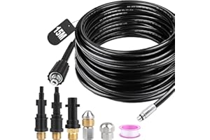 SWAWIS Sonda Sturatubi 15M 180bar per Idropulitrice con Ugelli Rigidi + Rotanti, 3 Adattatori per Bosch Kärcher K2 - K7 Lavor Parkside