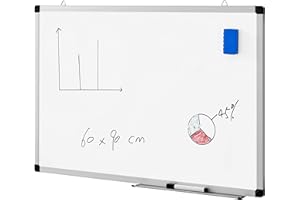ACAZA Tableau blanc Mémo magnétique, cadre en aluminium, avec 1 Marqueur et Porte-Marqueur, pour Ecole, Cuisine, Bureau - 60 x 90 cm
