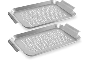 grillart® Bandeja para barbacoa de acero inoxidable (juego de 2), cesta para barbacoa de pescado y bandeja para brochetas utilizables, uso universal y especialmente duradero, el accesorio ideal para