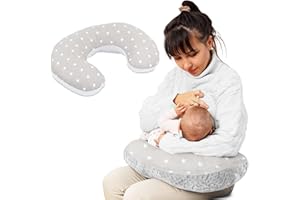 Totsy Baby Piccolo cuscino per allattamento Basic 130 cm - Cuscino per allattamento compatto piccolo cuscino per allattamento Nursing Breastfeeding Pillow per viaggiare Sonno Stelle Grigie