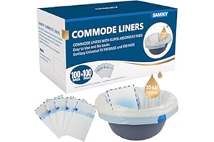 Sameky Commode Liners with Absorbent Pads | Value Pack 100 Count Universal Fit | Bedside Commode Liners Disposable and Pads for Adult Commode Chairs(100Bags + 100Pads)