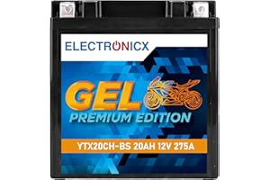 Electronicx YTX20CH-BS GEL Batteria Moto 12V 20Ah 275A – Sigillata, senza manutenzione, anti-perdita, ricaricabile e potente – Per moto, quad, ATV, jetski – compatta, sicura, resistente