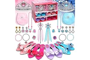Altueey Princess Dress Up Shoes, Girls Princess Toys with Princess Crown & Pretend Jewelry Accessories, Kids Dress Up Shoes for Little Girls Aged 3 4 5 6, Role-Play Gift Set, Birthday Gift