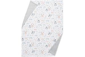 EliMeli Minky koc dla niemowląt i dzieci, koc do raczkowania, z super miękkiego materiału Minky i bawełny, na lato i wiosnę, idealny jako prezent (szary – sowa i zając)