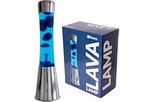 fisura. - Lampe à lave bleue. Base chromée, liquide bleu et lave bleue. Lampe d'ambiance originale. Avec ampoule de rechange. 11 cm x 11cm x 39,5 cm.