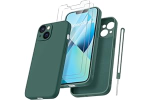 Qasyfanc Coque Protection Caméra pour iPhone 13 Mini avec 2 Pièces Verre Trempé, Housse de Protection Silicone Antichoc Doublure Microfibre Douce Ultra Fine Coque iPhone 13 Mini - Vert foncé