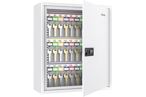 Uniclife Armadietto portachiavi a 60 scomparti con serratura a combinazione e chiave resettabile, organizer digitale di sicurezza con ripiani regolabili, etichette colorate e ganci bianchi