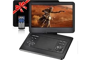 YOOHOO Tragbarer DVD-Player mit 16,1 Zoll (42,9 cm) (14,1 Zoll) drehbarem Bildschirm, 6 Stunden Akku, Auto-Kopfstützenhalterung, tragbare DVD unterstützt alle Regionen-Discs/SD-Karte/USB/Sync-TV, Schwarz
