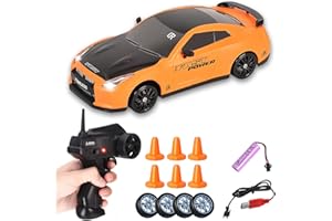 Siereolly Coche de derrape teledirigido a escala 1:24, 2,4 GHz, 15 km/h, tracción en las 4 ruedas, coche de carreras teledirigido con faros de trabajo, regalo para adultos y niños