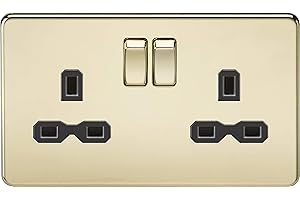 Knightsbridge SFR9000PB Twin Screwless 13A 2G Dp Switched Socket-Polished Brass with Black Insert, 230 V