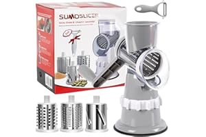 Dulynva Coupe Légumes Trancheuse Manuel Râpe à Fromage avec 3 Lames de Tambour Multifonctionnel Mandoline de Cuisine Manuelle Rapeuse Legume avec Manivelle pour Fromage, Noix, Concombre, Carotte