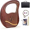VixxNoxx Lyre Harp, 19 Metal Strings Mahogany Lyra Harp Stringed Musical Instruments with Tuning Wrench, Spare String Set, Manual Book