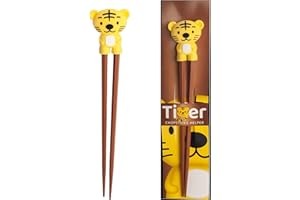 WESTCRAFT Baguettes ESS, blanches, 22 cm, avec ours mignon, chat, lapin, panda, support pour débutants, baguettes interchangeables (tigre)