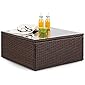 blumfeldt Theia Loungetisch Beistelltisch Gartentisch (aus Polyrattan, Glasplatte, platzsparend) braun
