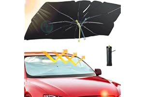 Pare Soleil Voiture Pare Brise Avant, Aluusy Pliable Parapluie Pare-Soleil Voiture 140 * 75 cm, Rotatif Parapluie Pare Soleil Auto Protection UV pour la Plupart des Voitures, SUV