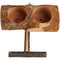 Vogel-Futterstation Aus Holz Mit Edelstahl-Näpfen – Für Papageien, Sittiche, Mit Spiegel & Sitzstange