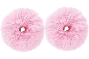 WLLHYF Lot de 2 bandes de cheveux en fausse fourrure, pour femmes et filles, avec boules de pompons, bandes élastiques en caoutchouc, serre-poignets pour queue de cheval