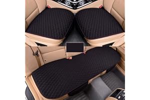 GLITZFAS Auto rutschfest Sitzauflagen Sitzkissen Leinen Universal Auto Vordersitz und Rücksitz Kissen - Bequem und atmungsaktiv (Schwarz,2+1 Sitzbezüge vorne und hinten)
