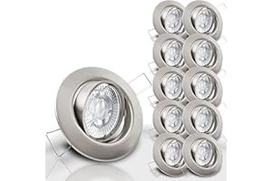 ‎TRENDLIGHTS24 trendlights24 Decora Decken Einbaustrahler flach 35 mm 230V 10er Set - LED Spots je 5W Neutralweiß 400lm austauschbar - Edelstahl gebürstet Optik 68 mm