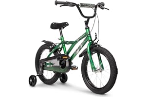 Huffy Pro Thunder Kids Bike – 12", 16", 20" Boys & Girls with Stabilisers, Multiple Colours (Blue, Green, Grey, Yellow, grey), Ages 3–11, Durable Steel Frame