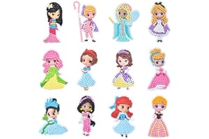 MOOWI DIY Diamond Painting Kinder Set, 12PCS Prinzessin Diamant Malerei Aufkleber, Cartoon Diamanten Malerei Kinder, Diamond Painting Bastelset für Kinder und Erwachsene Anfänger (C)