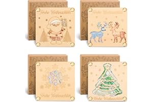 Giftota 4 x Geldgeschenke Weihnachten mit Geschenkbox, Lustige Geldgeschenkkarte Weihnachten Holz, Geldgeschenke Verpackung Weihnachten für Frau Mann Freund Familie