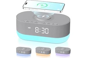 DOUMOSH Digitaler Radiowecker mit Kabelloser Ladestation, Bluetooth Wecker - Organisieren Sie Ihren Nachttisch, schlaffreundliches Display & Licht, erfrischt aufwachen