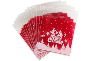 COLOFALLA 100Pz Sacchetti Natalizi Autoadesivi Sacchetti Cellophane Trasparenti Plastica Sacchetti da Regalo Natale Bustine per Confetti Decorazioni Natalizie Caramelle Biscotti Cioccolati Gioielli (C)