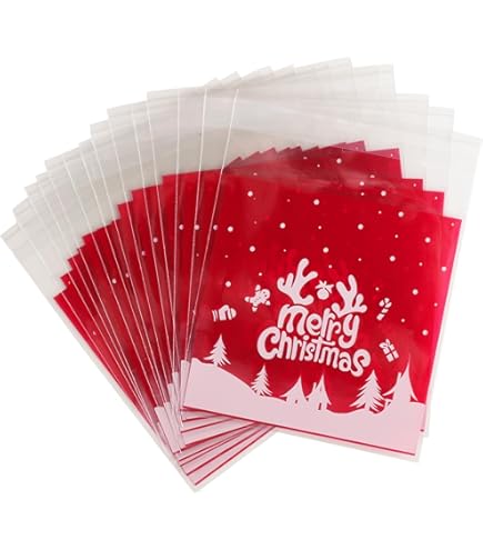 Abnaok 100 Pieces Sacs à Bonbons Noël, Sac En Cellophane De