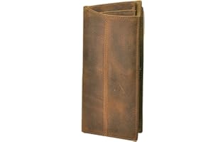 LE'AOKUU Le’aokuu Portfel męski ze skóry naturalnej Organizer Podwójny portfel na książeczkę czekową Komercyjny portfel na telefon komórkowy 1019 (1019 jasnobrązowy)