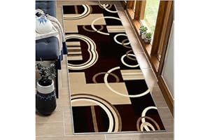 BORKOY Non-Slip Washable Carpet Runner Rug for Hallway, Kitchen, Bedroom,40x350cm, Brown & Black Geometric Design, Heavy Duty Long Rug for Indoor Outdoor Use, Customizable Width 40-120 cm