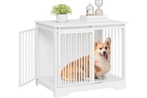 Hzuaneri Hundekäfig Möbel, 81cm hundebox für zuhause, Schiebetüren, 2 Türen, Moderne hundebox Holz Indoor für kleine/mittlere Hunde, Hundekäfig für Zuhause, 81 x 55 x 67,5 cm, Weiß DFC83613W