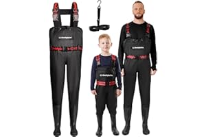 DaddyGoFish Waders bambini e adulti, trampolieri da pesca e da caccia con tasca e gancio per trampolieri