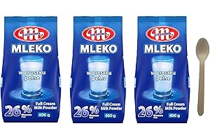 MONRIKON Mlekovita Vollmilchpulver 26% Fett, Nettogewicht - 400 g x 3 (1200 g) Sparset mit Löffel 16cm