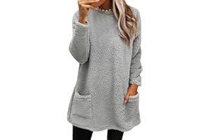 MJGkhiy Felpa Donna Pile Invernale Caldo Pullover Termico Peluche Felpa Senza Cappuccio Elegante Manica Lunga Felpe di Pile Maglione Casual Sweatshirt Oversize Maglioni Fleece Teddy Felpa Lunga