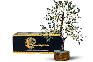 KRISTALGLOBE Green Jade Crystal Tree of Life with 300 Natural Jade Beads – Handmade Bonsai Tree for Prosperity Luck and Healing – Gold Wire and Wooden Base