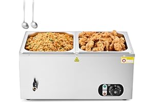 WILPREP Bain Marie Food Warmer, 19L Commercial food warmer with 2 Pans and Lids for Catering Restaurants Parties and Weddings, 1500W Rectangular Stainless buffet server with Adjustable Temperature