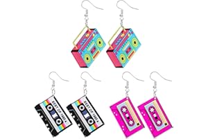 BOHUIZ 3 Paare Retro Kassettenband Ohrringe, 80er 90er Neon-Ohrring für Frauen 80er Jahre Outfit Damen für 80er 90er Jahre Outfit Mottoparty Kostüm Party Zubehör
