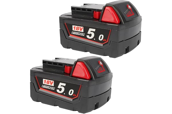 Powarobor 2 stycken M18 B5 18 V 5,0 Ah kompatibel med Milwaukee 18 volt elverktyg, ersättningsbatterier för M18-batteri 48-11-1850