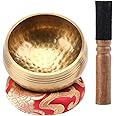EKKONG Original Tibetan Singing Bowl, Handmade Singing Bowl, Singing Bowl Set with Leather Clapper and Singing Bowl Cushion, Singing Bowl for Yoga, Prayers, Massage, Healing, Treatment, Decoration