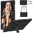 Kebiory for Lenovo Tab P12 inch 2023 TB370FU Heavy Duty Cover with Kickstand Shoulder Strap Built in Pen Holder Kids Friendly Shell Case for Lenovo Tab P12 / Lenovo Xiaoxin Pad Pro 12.7" (Black)