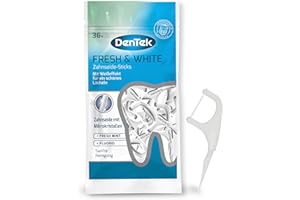 ‎DENTEK DenTek Fresh & White Zahnseide Sticks - mit Mikrokristallen - für weißere Zahnzwischenräume - Zahnseide mit Minzgeschmack - Zahnstocher - Zungenschaber,{ 1 X 36 Stk. } , 36 Stück (1er Pack)