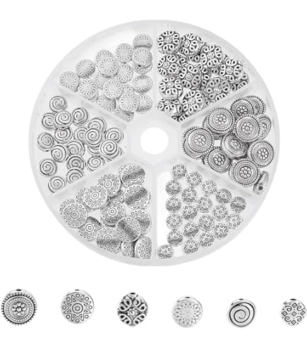 19 Perline Tibetane A Spirale In Metallo - 11mm Per Bracciali Fai Da Te - Foro 1.5mm