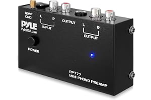Phono Turntable Preamp, Mini Electronic Audio Stereo Phonograph Preamplifier with RCA Input, RCA Output And Low Noise Operation, Powered by 12 Volt DC Adapter, Improves Sound Performance