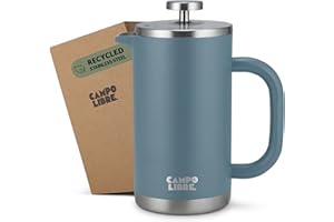 Campo Libre.® Giorgio. French Press, Coffee Press – 600ml Stainless Steel Cafetiere, Double-Wall Insulated, Plastic-Free, Thermal Coffee Maker with Spare Filter – Dishwasher safe - Recycled Steel.