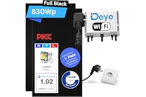 Photovoltaik Komplettanlage- KLARBEIT Balkonkraftwerk Set mit 2x Full Black Modul 415w I 800W Wechselrichter I 5m Schuko I Balkon Solaranlage 800w komplett I Balkonkraftwerk 800w komplett Steckdose
