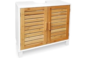‎OSOLTUS osoltus Bad Waschbecken Unterschrank Kopenhagen Bambus Holz Weiss - Unterschrank für Badezimmer - 60x30x60 cm